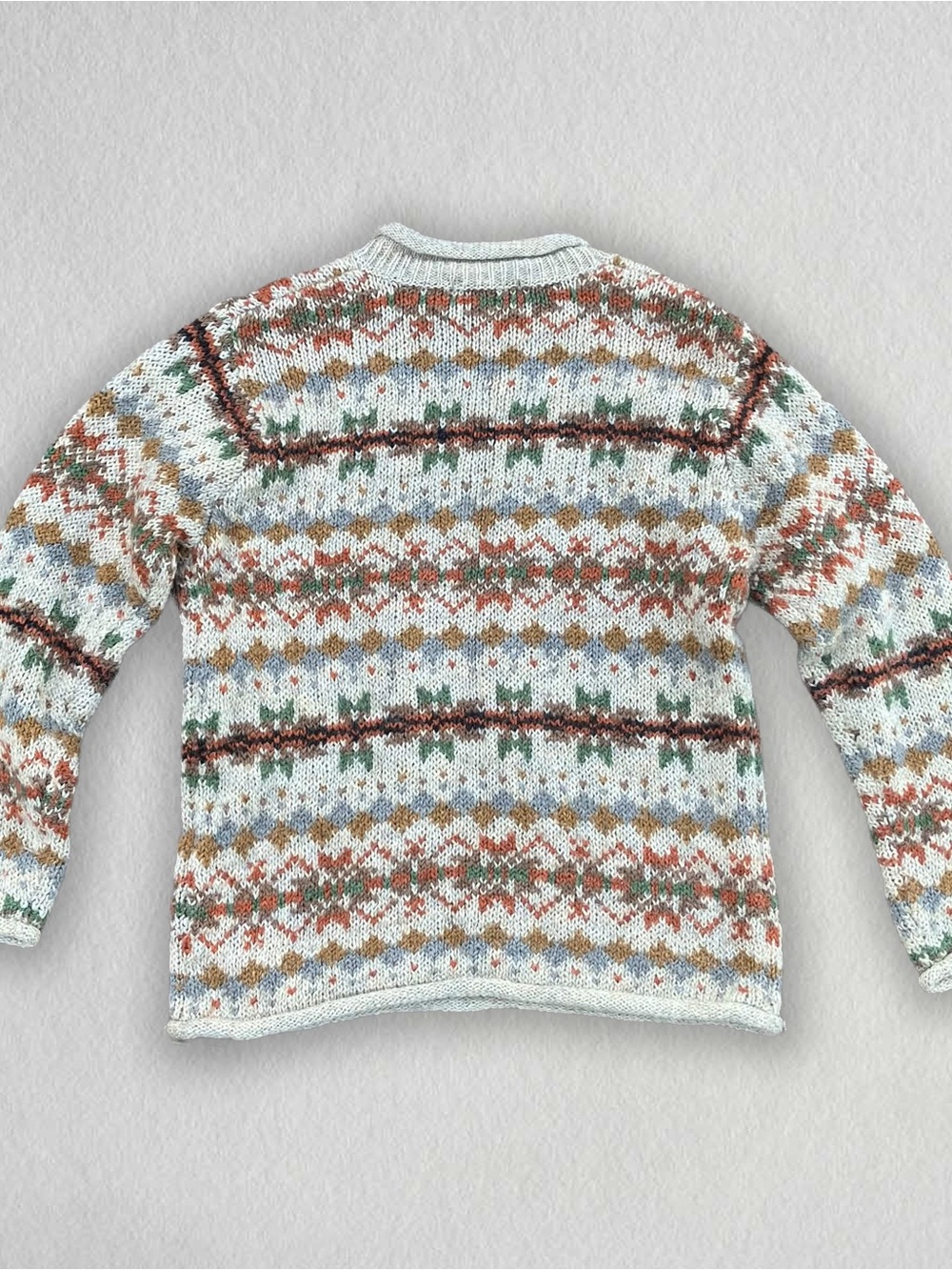 Men's Crewneck Claudia D Sweater in Cream with Multicolor Pattern